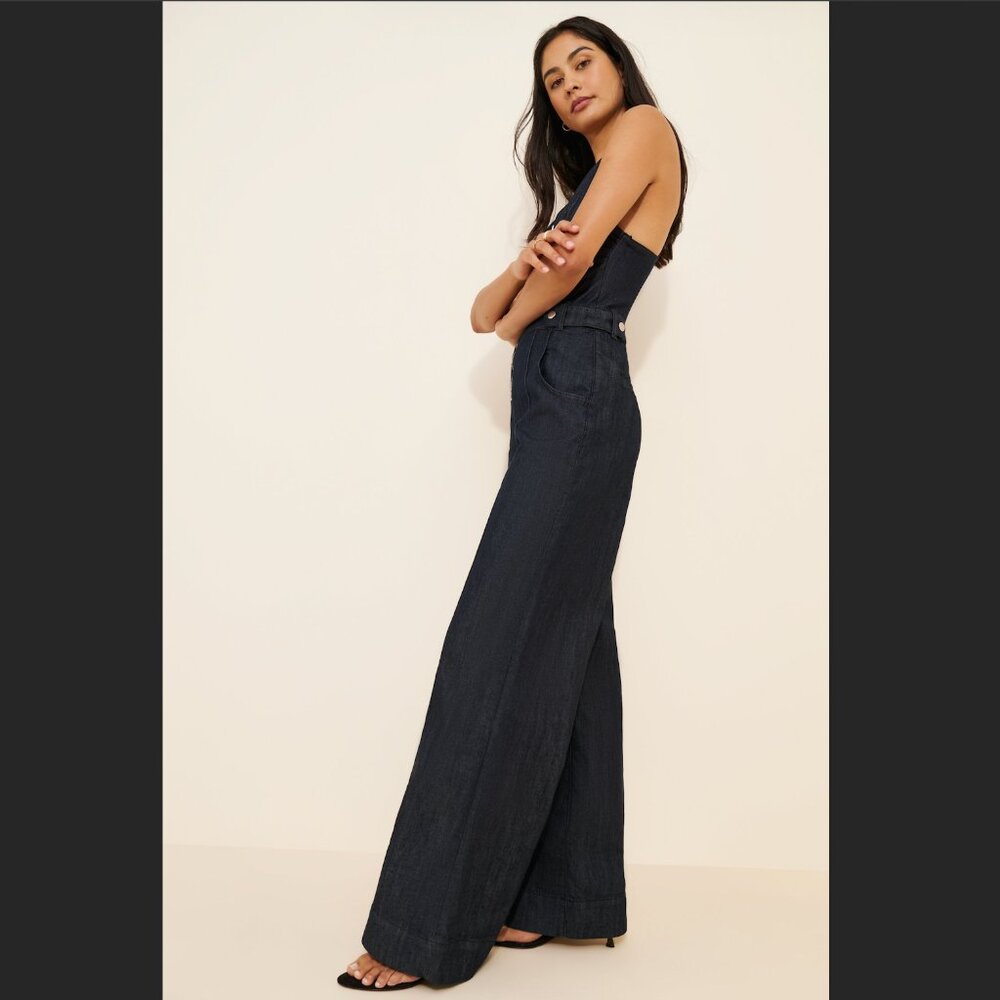 Sleeveless V-Neck Flare Denim Jumpsuit (Maeve by Anthropologie) - Picture 4 of 4